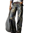 thumbnail image 4 of Stephy Women's Flare Wide Leg High Waisted Casual Vintage Floral Print Pants Casual Colorful Trouser, Blue, M, 4 of 4