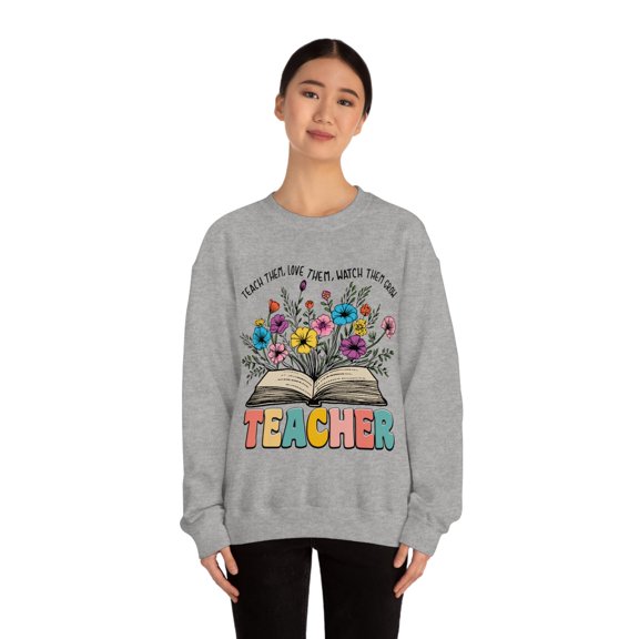 Retro Floral Teacher Sweatshirt Vintage Watch Them Grow Teacher Tee Shirts Large