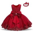 thumbnail image 1 of adviicd Robe pour Filles, Col Halter, Sans Manches, Élégante, Dentelle Florale, Ligne A, Évasée, Robe de Soirée Rouge, 80, 1 of 4