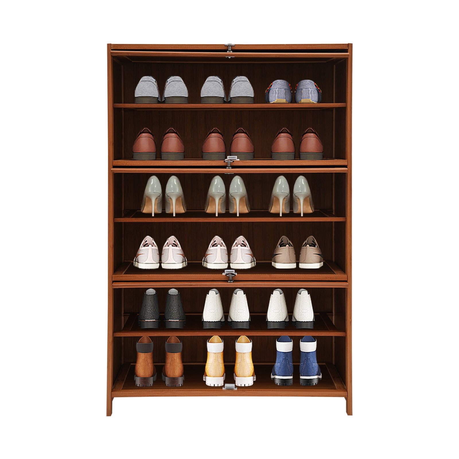 Miumaeov 25.56'' Shoe Cabinet Bamboo Shoe Rack Storage Shelf Living Room Entryway Shoes Organizer w/ 3 Flip-up Door