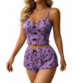 thumbnail image 2 of Jowdiw Women Pajama Set Print Cami Shorts Set Bow Decor Ruffle Hem Lounge Sleepwear Two Piece Home Wear, 2 of 6
