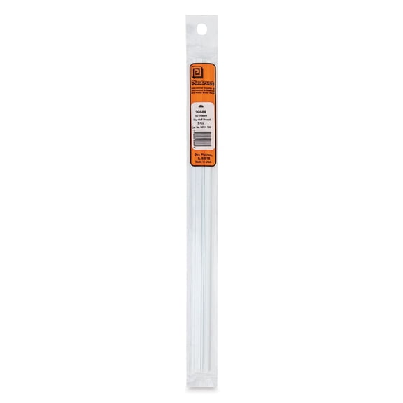 Plastruct Plastic Half-Round Rod - Pkg of 5, 0.187" Dia × 0.093" H × 10" L