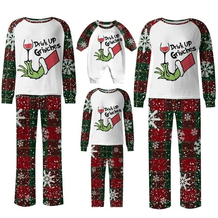 

2024 Christmas Grinch Family Matching Jumpsuit Long-Sleeved Round Neck Family Matching Outfits Grinch Printing Christmas Pajamas for Baby Kid Couples Christmas Gifts