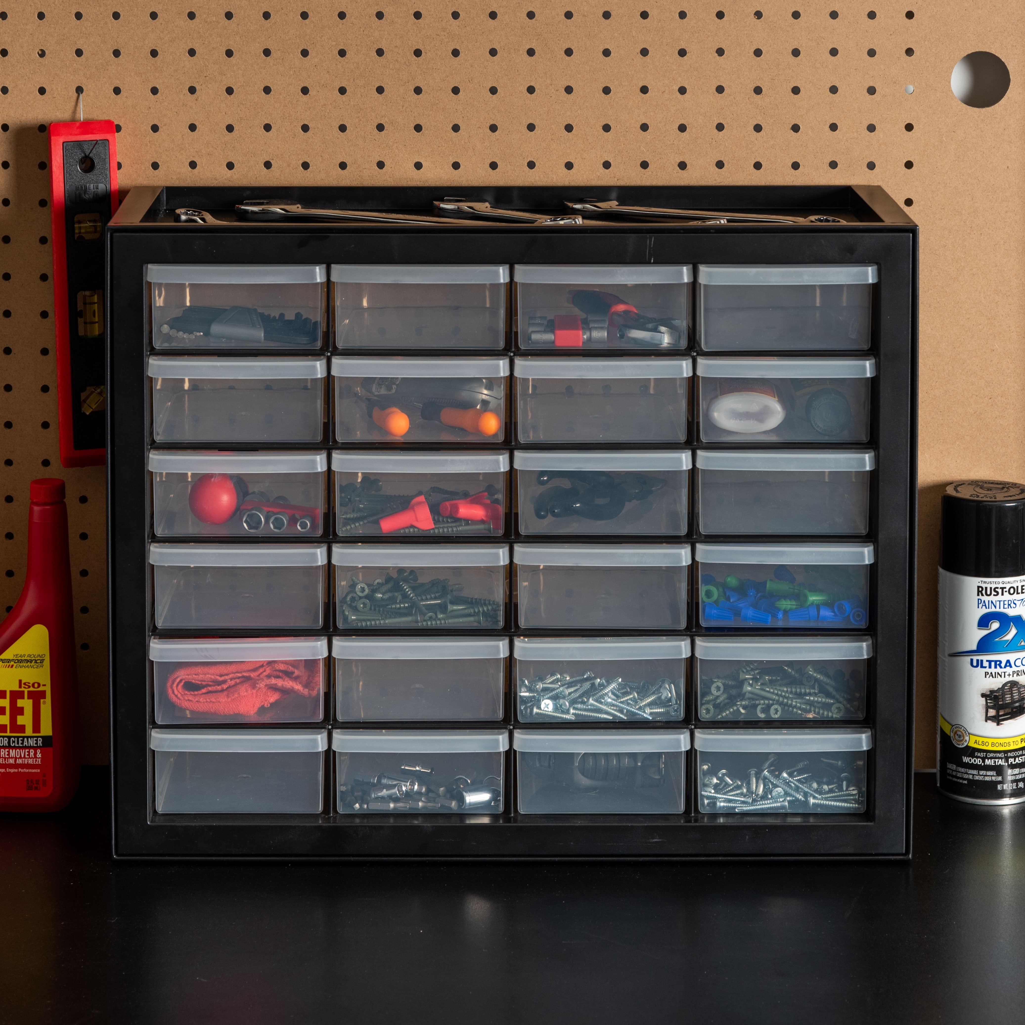 IRIS 24 Drawer Stackable Storage Cabinet for Hardware Crafts, Black Small Brick Organizer Utility Chest