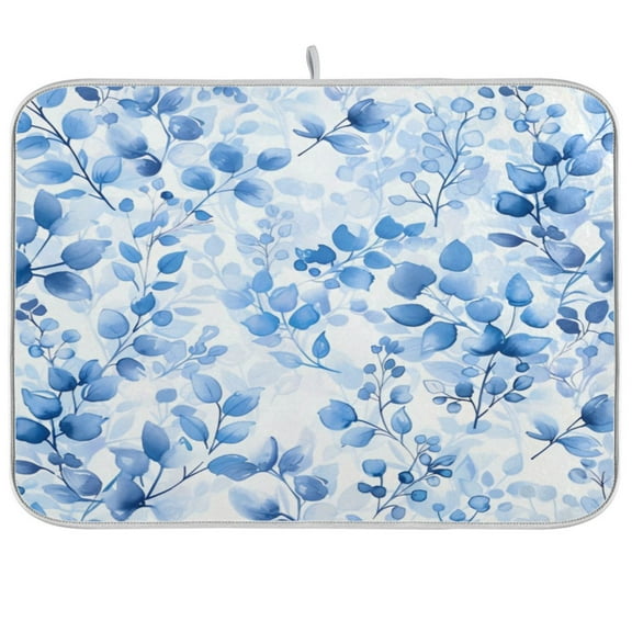 Kitchen Drying Mat 16x18In Drying Dish Mat Dish Drying Mats Kitchen Countertop Multi-Function Drain Drying Mat Kitchen Table Light Blue Leaves
