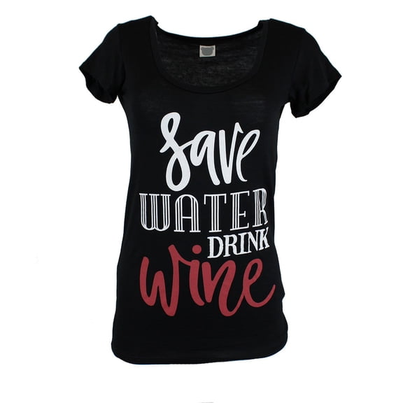 Womens Drink Wine Scoop Neck Short Sleeve T-Shirt