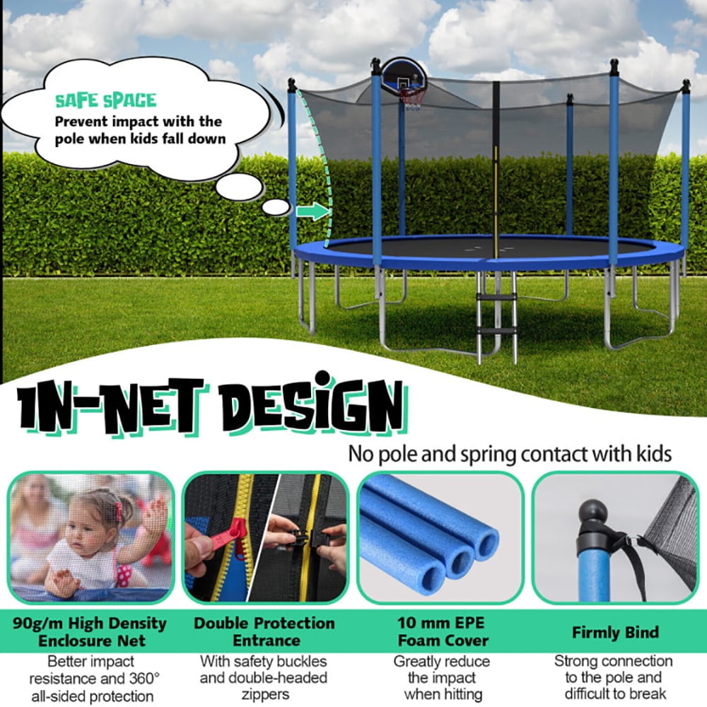 Spaco Outdoor Recreational Trampoline with Ladder and Enclosure Net, 12 ft Bounce Trampoline for Outdoor as Garden, Park