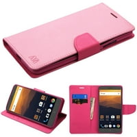 ZTE Max XL (N9560) Phone Case Magnetic Leather Flip Wallet Case Protective Cover Folio Stand Book Style Pouch with ID/ Credit Card / Cash Slots - Hot Pink