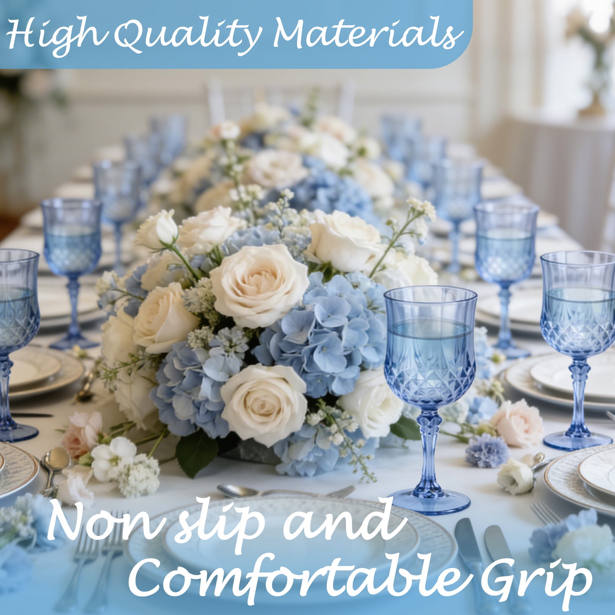 ZHURUININ Reusable Plastic Wine Glasses ，Blue，7oz，48Pack