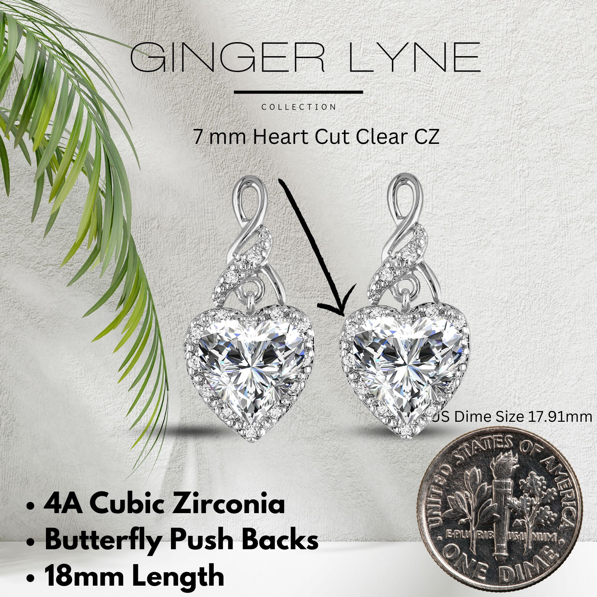 Heart Shape Blue Cz Drop Stud Earrings Womens Ginger Lyne Collection