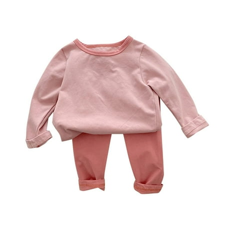

nsendm Little Girls Outfits Kids Babys Toddlers Girls Boys Spring Winter Solid Long Cute Outfits for Young Women Pink 4-5 Years
