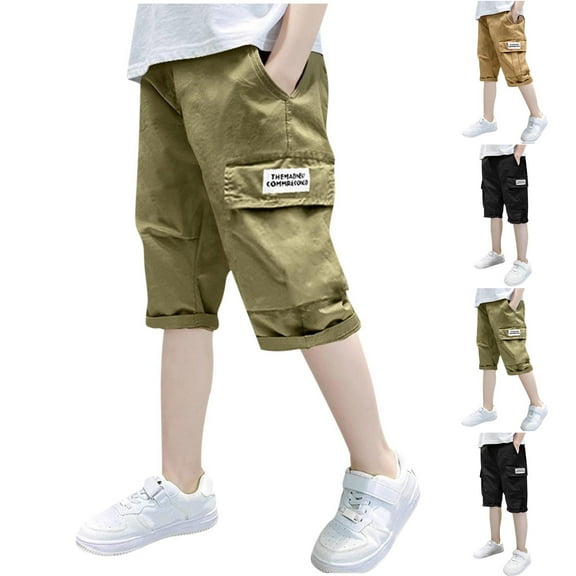THDHVS Boys Athletic Shorts,Shorts for Boys,Boys Shorts Casual Classic Fits Summer Beach Shorts with Pockets Army Green 13-14 Years