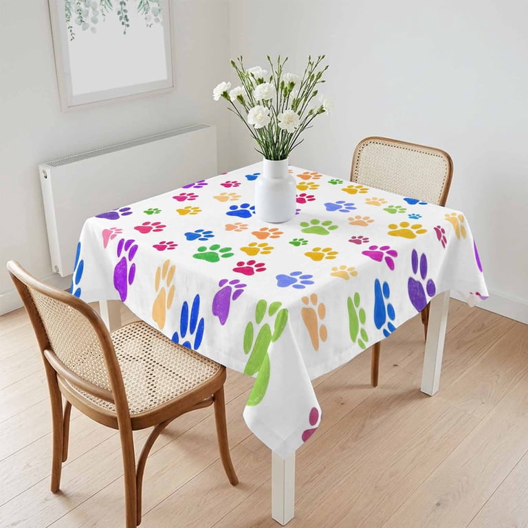 Square Waterproof Tablecloth 54x54in Cartoon Paw Prints Table Cloths ...