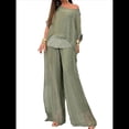 thumbnail image 1 of Conjunto de 2 Piezas para Mujer, Top Brillante, Pantalones Anchos, Traje Informal de Cuello Redondo con Lentejuelas. Verde M, 1 of 8