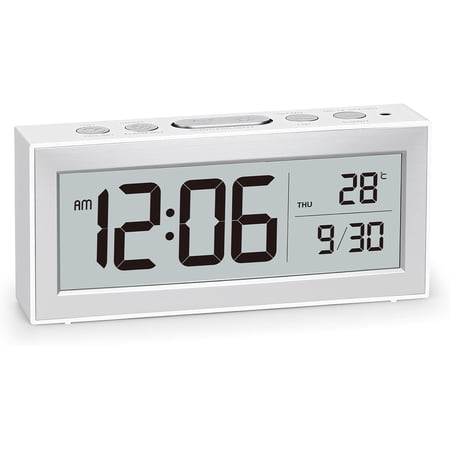 Battery Operated Alarm Clock, Portable Digital Clock with Large Display, Snooze, Temperature & Date, Auto-Dim Night Light for Easy Reading, Ideal for Seniors, Kids, Bedroom, Travel, Nightstand