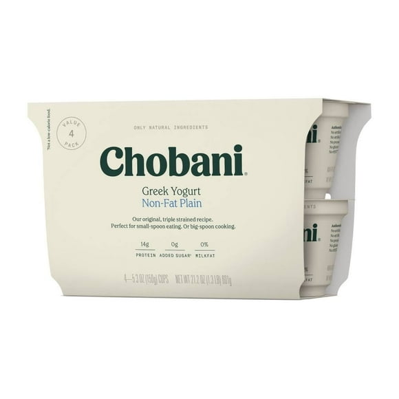 Yogurt griego Chobani natural sin grasa 4 pack de 150 g c/u