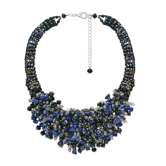 Midnight Chic Black and Blue Pearls Stones and Beads Statement Necklace