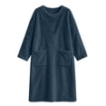 thumbnail image 6 of Mifsaly Womens Long Fleece Nightgown Plush Sleep Dress Long Sleeve Crewneck Warm Bathrobes with Pockets Navy,XL, 6 of 7