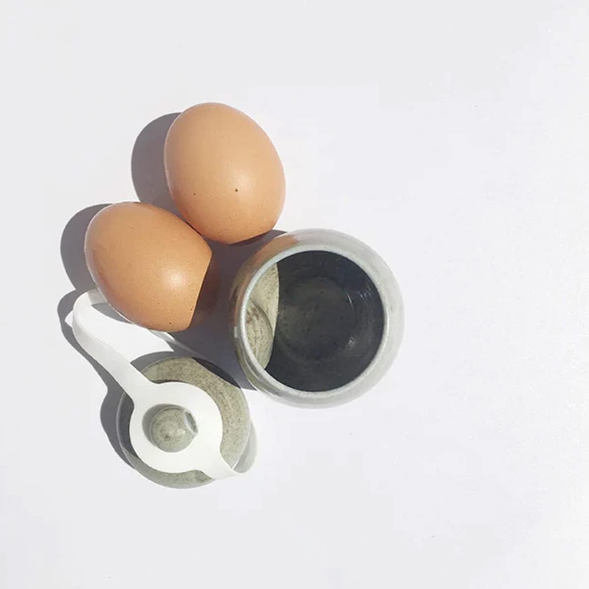 AggCoddler - Scandinavian Porcelain Egg Coddler with Simple Lid - Minimalist Design Egg Poacher Cooker for Quick and Easy Breakfast or Elegant Display - Lea Love Green/Grey