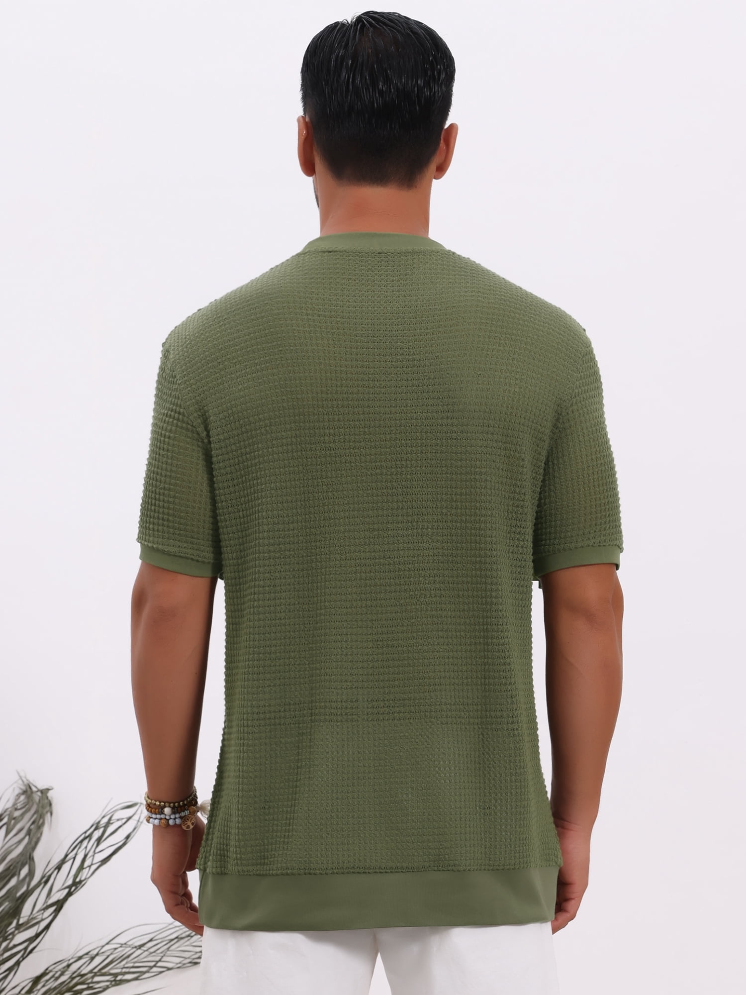 DARING DIVA Men's Waffle Short Sleeve Crew Neck Solid Knitted T-Shirt XL Olive Green
