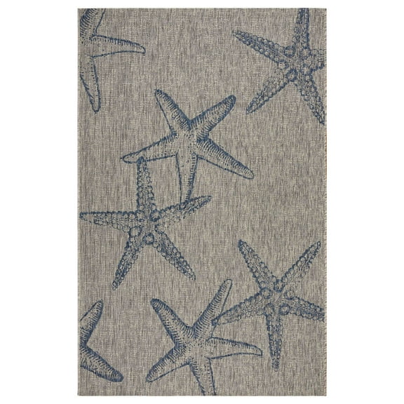 Laddha Home Designs 5' x 7' Gray and Navy Blue Starfish Rectangular Outdoor Area Throw Rug