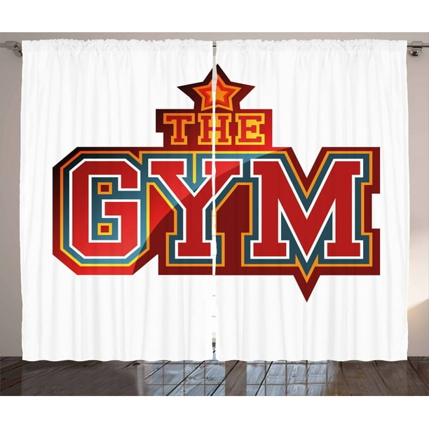 Fitness Curtains 2 Panels Set, Vibrant The Gym Sign with Star Figure