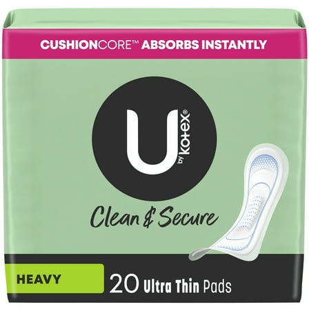 U by Kotex Clean & Secure Ultra Thin Pads, Heavy Absorbency, 20 Count