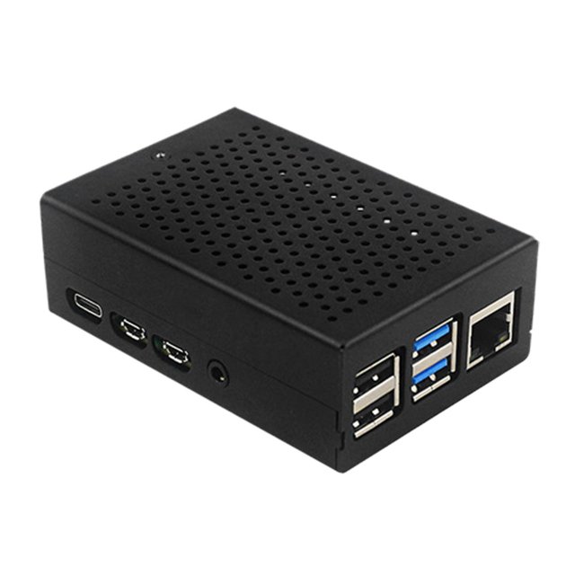 Carcasa protectora de aluminio para Raspberry Pi 4 Modelo B, color negro