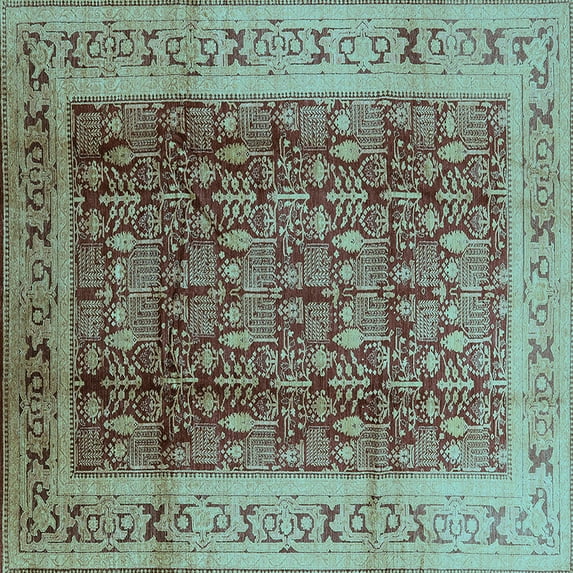 Ahgly Company Indoor Square Oriental Light Blue Traditional Area Rugs, 7' Square