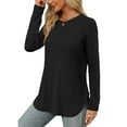 thumbnail image 4 of TYGHBN Womens Long Sleeve Round Neck Shirts Side Split Basic Loose Tunic Tops Casual Womens Shirts Long Sleeve Long Sleeve Polyester Spandex Shirt for Juniors Athletic Shirts Women Summer, 4 of 8