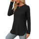 thumbnail image 4 of Túnica de manga larga con cuello redondo y abertura lateral para mujer - Camisa básica informal de corte holgado, 4 of 8