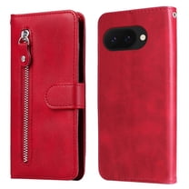 For Google Pixel 9a 6.3-inch Wallet Case for Women Men Multi-Card Slots Zipper Pocket Leather Phone Case,Red,For Pixel 9a