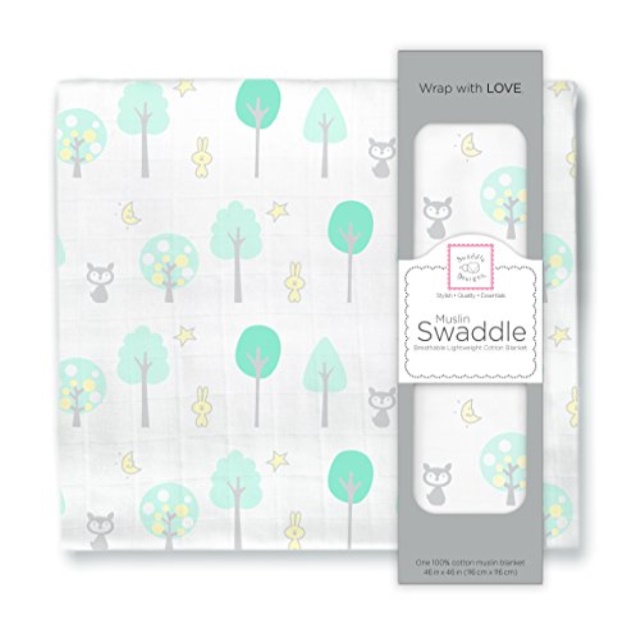swaddledesigns cotton muslin swaddle blanket, green woodland