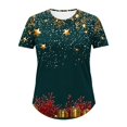 thumbnail image 5 of Hueook Plus Size Christmas T Shirts for Women Short Sleeve Graphic Tee Xmas Gold Stars Dark Green Holiday Top Multicolor L, 5 of 5