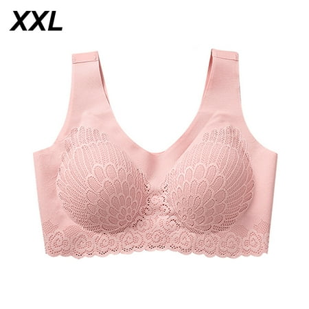

1111Fourone Women Bra Wireless Padded Push Up Brassiere Detachable Latex Sports Vest Top Underwear Pink XXL