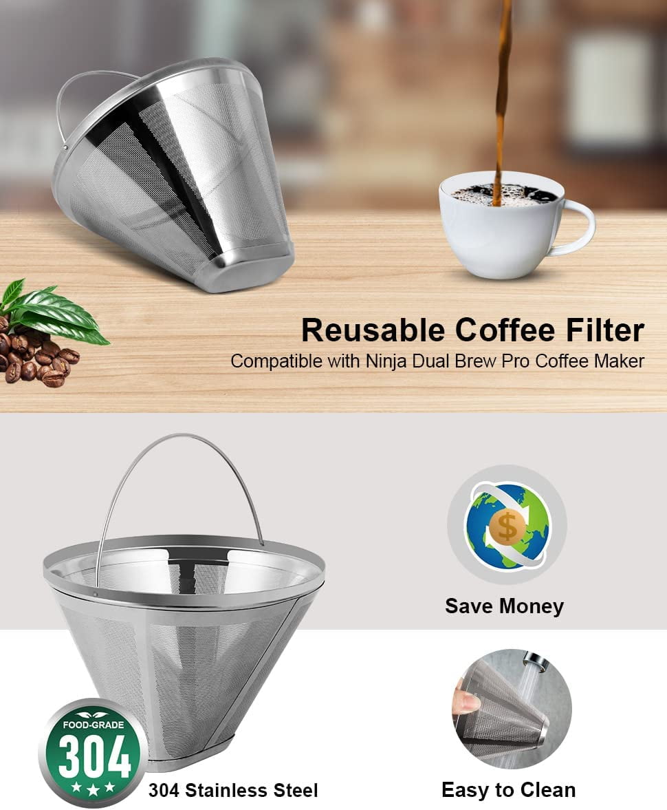 Gazdag,Reusable Coffee Filter for Coffee Maker, 4 cone Coffee Maker Filter  #4 for Ninja Dual Brew Coffee Maker Filter Ninja Coffee Bar Brewer Ninja  Coffee Accessories (2 Pack) 