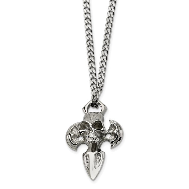 Collier Croix avec Crâne en Acier Inoxydable 24 Po