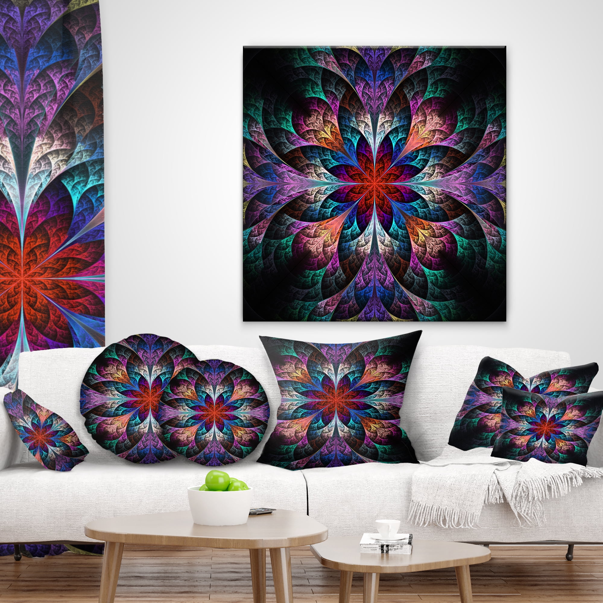 Designart Multi Color Fractal Flower Pattern - Floral Throw Pillow - 12x20