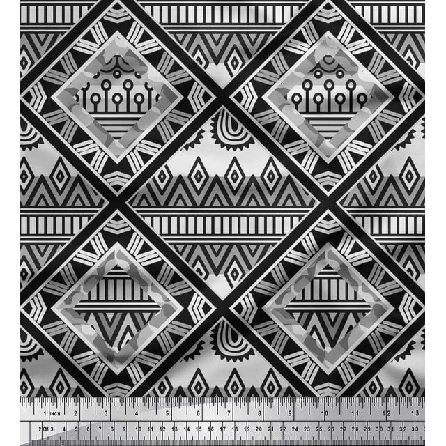 Soimoi polyester Crepe Fabric Argyle Geometric Decor Fabric Printed Yard 52 Inch Wide