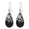 thumbnail image 5 of Floral Vine Ornate Teardrop Black Onyx .925 Silver Earrings, 5 of 5