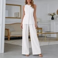 thumbnail image 2 of Sleeveless Crew Neck Vest and Wide Leg Pants Two Piece Outfit Women Summer Solid Color Business Casual Work White S, 2 of 6