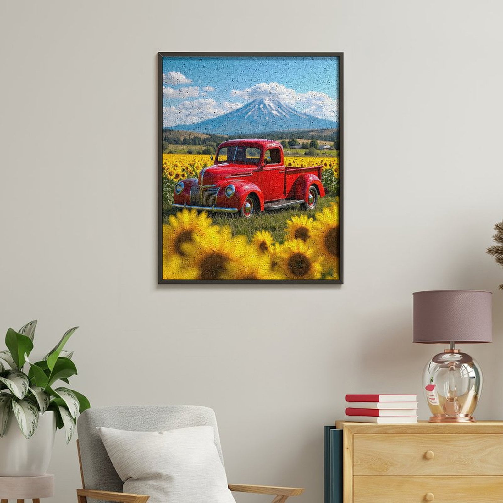 Paint By Numbers Kit for Adults Beginner - Red Vintage Truck Sunflower Field DIY Canvas Painting Kits for Adults, Frameless Paint By Number for Adults for Home Wall Decor 16x20 Inch