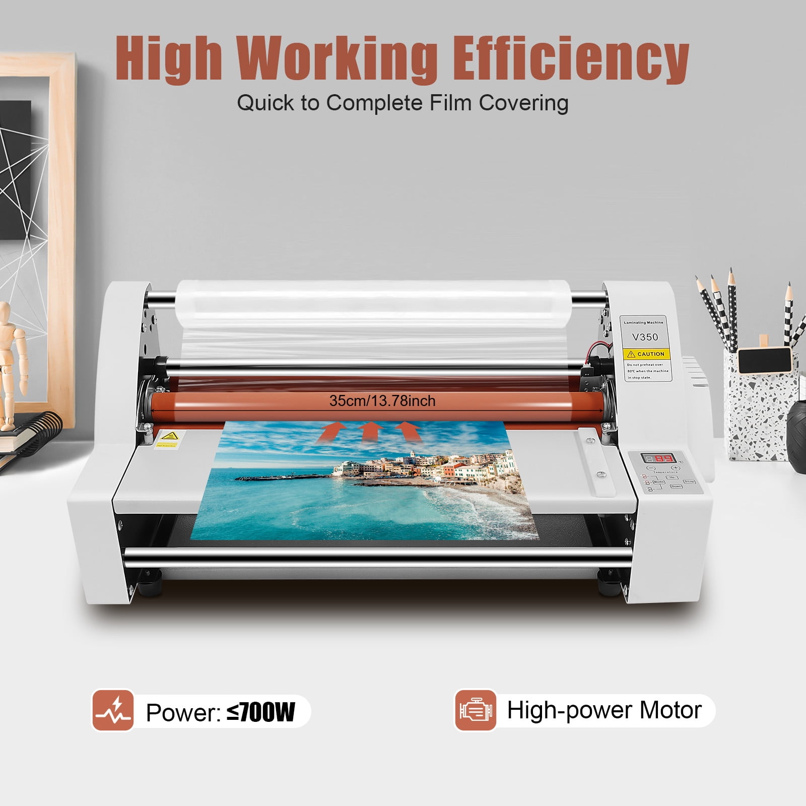 V350 13" 350mm Hot Cold Roll Laminator, Digital Display Single&Dual Sided Laminating Machine for BOPP, Pte, Highlighted Dbw, Cross Pattern Film