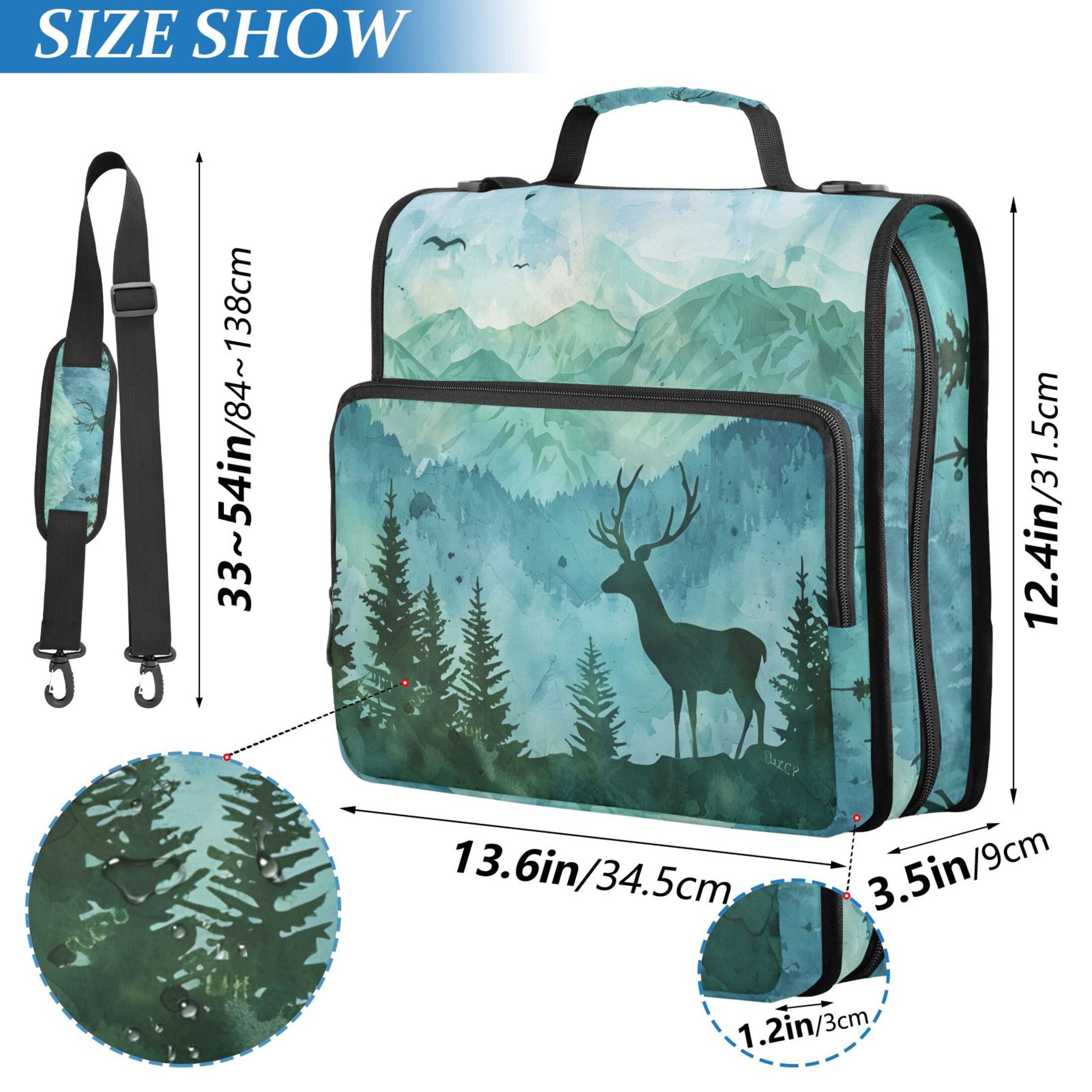 3 Ring Zipper Binder with Shoulder Strap Waterproof Trapper Keeper 2 Inch D-Ring 500 Sheets Capacity Deer in Forests