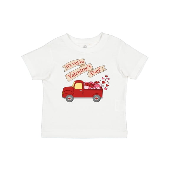 Inktastic It's My 1st Valentine's Day with Red Truck and Hearts Boys or Girls Baby T-Shirt