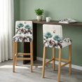 thumbnail image 2 of Teal Blue Floral Bar Stool Cover Set of 6, Vintage Rustic Botanical Beige Wooden Stretch Bar Chair Cover, Removable Washable Pub Counter Stool Chair Slipcover for Kitchen Dining Room Pub Cafe, 2 of 9