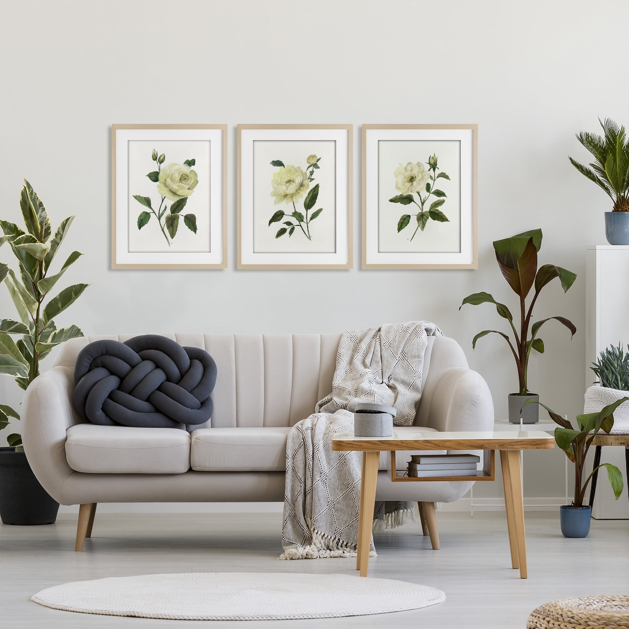 Stupell Industries Ivory Budding Garden Flowers 3 Piece Birch Framed Print Under Glass Set, design by Nan