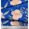 thumbnail image 2 of Soimoi Blue polyester Crepe Fabric Leaves & Peach Floral Watercolor Print Fabric by The Yard 52 Inch Wide, 2 of 3