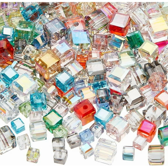 240 Pcs Cube Beads 3 Sizes 4mm 6mm 7mm Clear Square Glass Beads Loose Spacer Faceted Beads for Necklace Bracelet DIY Jewelry Crafts