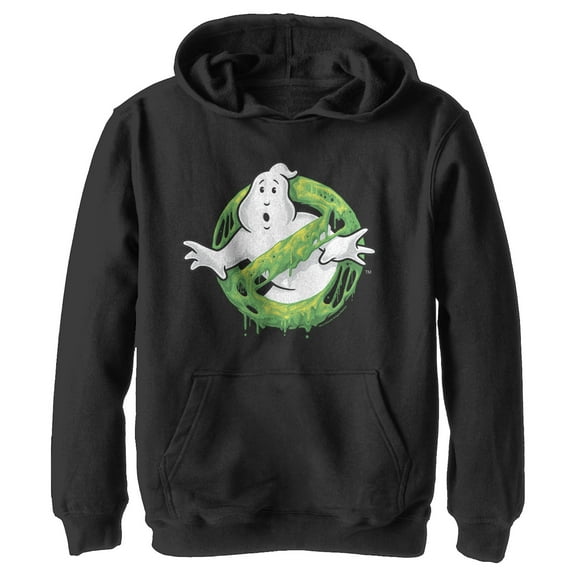Boy's Ghostbusters Slime Logo Pull Over Hoodie Black Medium